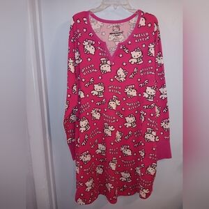 Hello Kitty Pink White Graphic pajamas Nightgown Night Shirt  Long Sleeve 1X